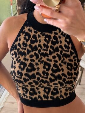 Max Mara Tenna Leopard Jacquard Knit Crop Top | Size XS